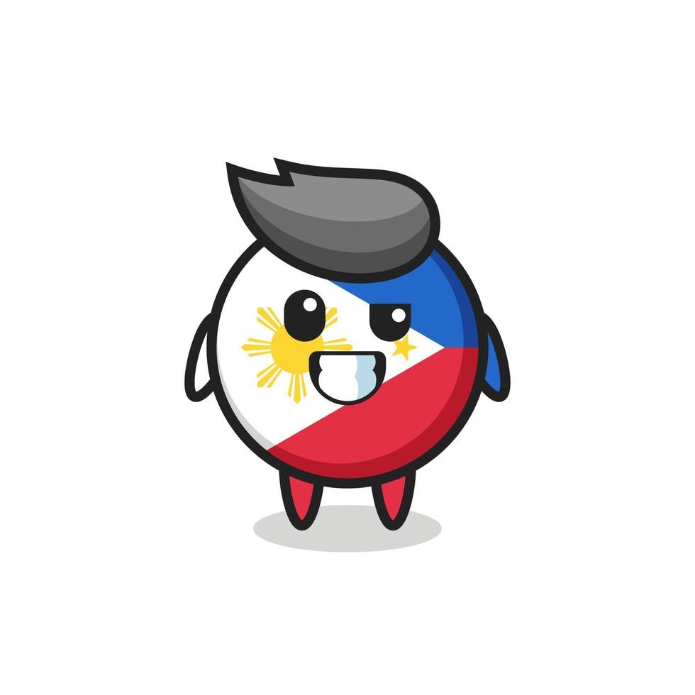 Adorable mascotte d'insigne du drapeau philippin avec un visage optimiste vecteur