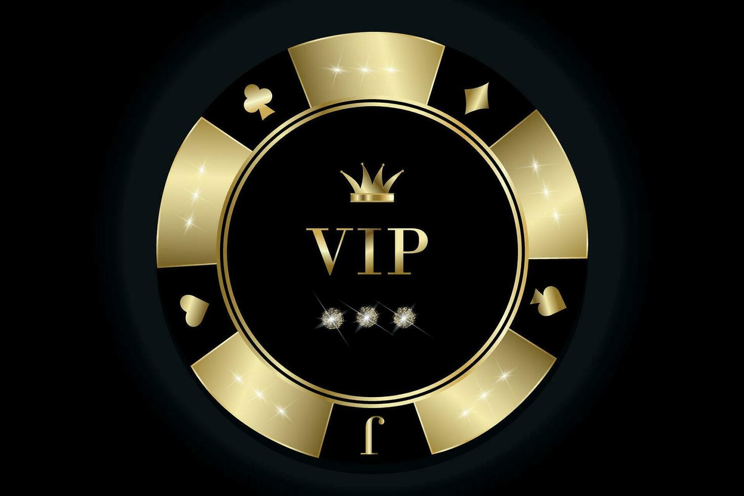 VIP or casino ébrécher. casino poker puce élément, jeux d'argent Jeu isolé sur noir Contexte. vecteur illustration pour cartes, casino, Jeu conception, publicité. casino concept.