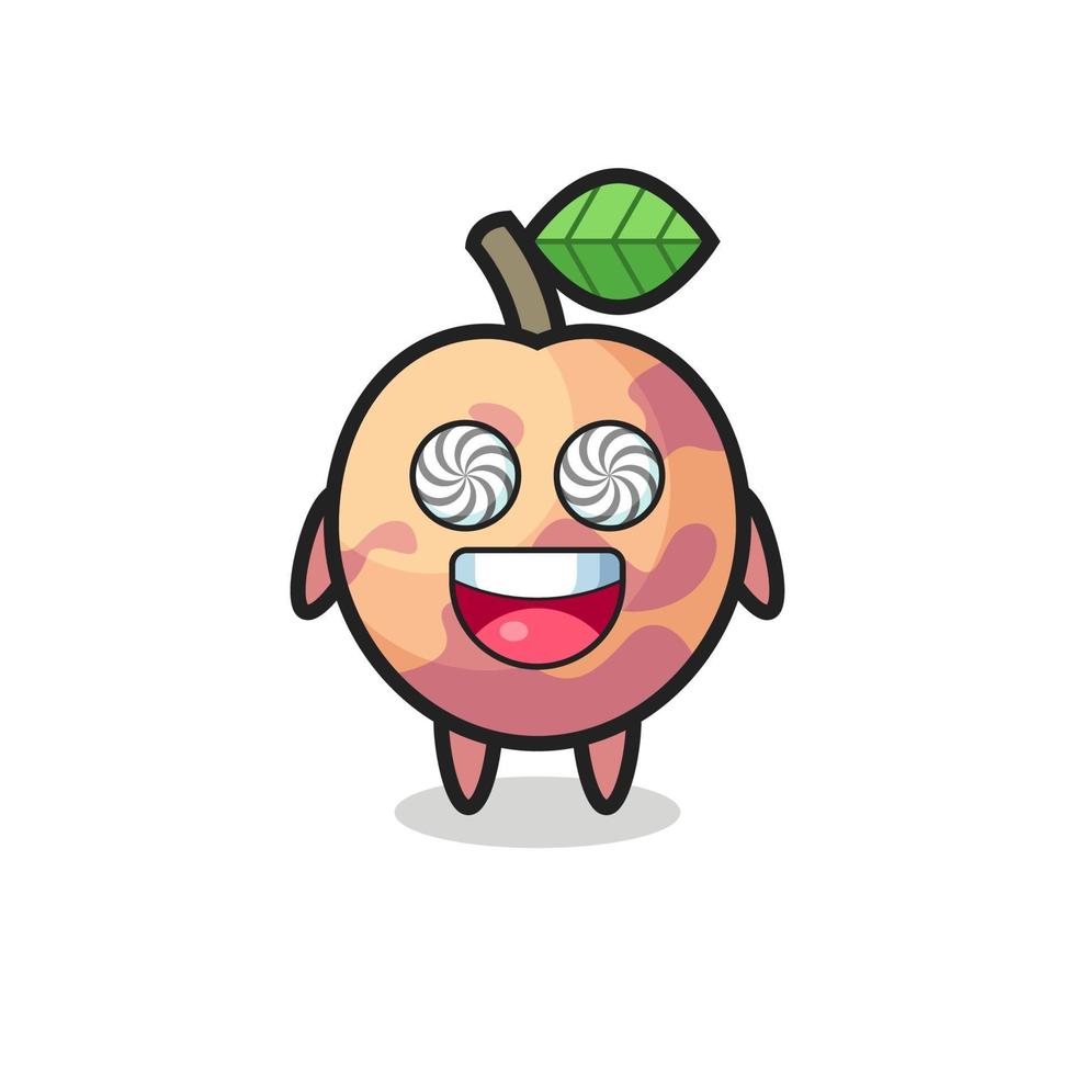 joli personnage de fruit pluot avec des yeux hypnotisés vecteur