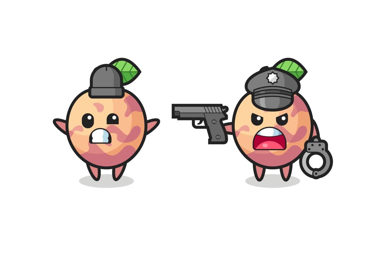 illustration d'un voleur de fruits pluot avec la pose des mains attrapé par la police vecteur