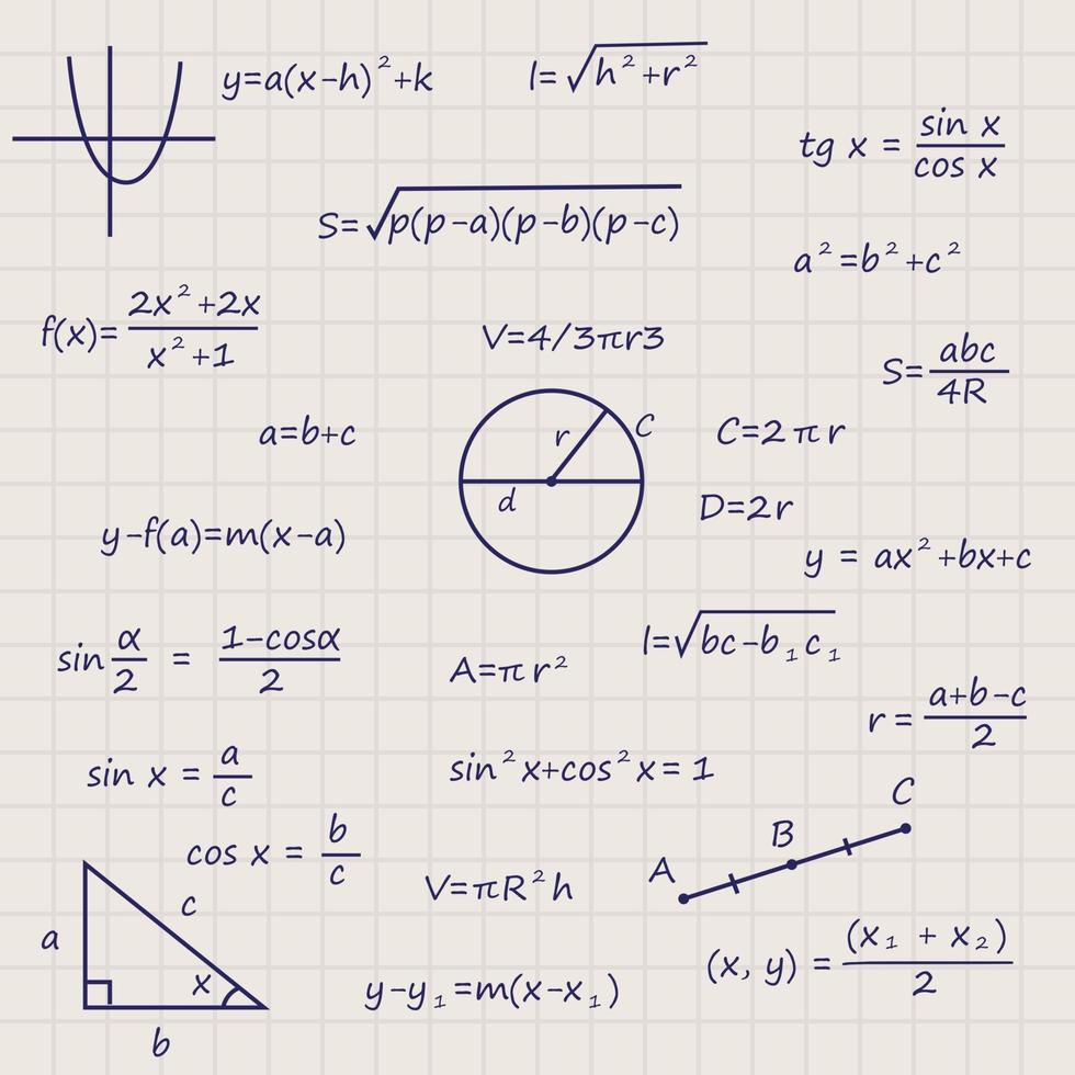 feuille de cahier avec modèle de formules de géométrie scientifique pour votre conception vecteur