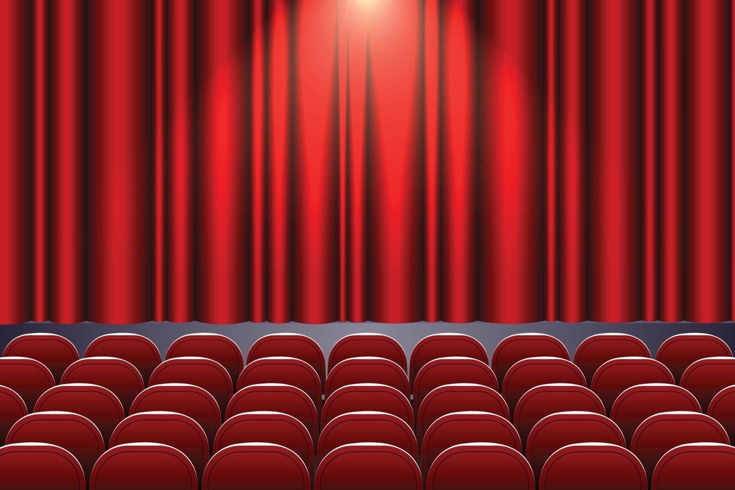 auditorium de théâtre avec des rangées de sièges rouges et scène avec rideau vecteur