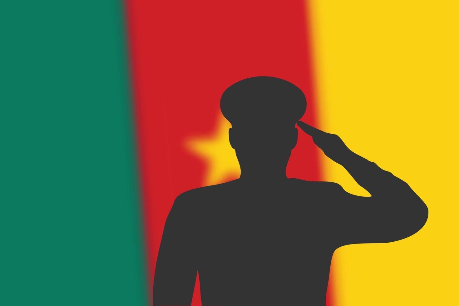 silhouette de soudure sur fond flou avec le drapeau du Cameroun. vecteur