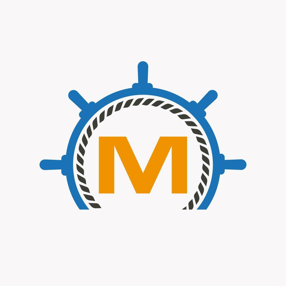 lettre m croisière pilotage logo. yacht symbole, navire logotype, Marin signe modèle vecteur