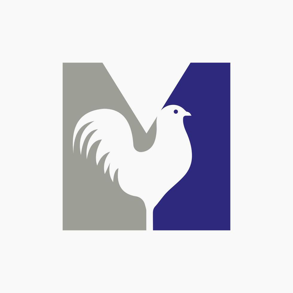 lettre m la volaille logo avec poule symbole. coq logo, poulet soupir modèle vecteur