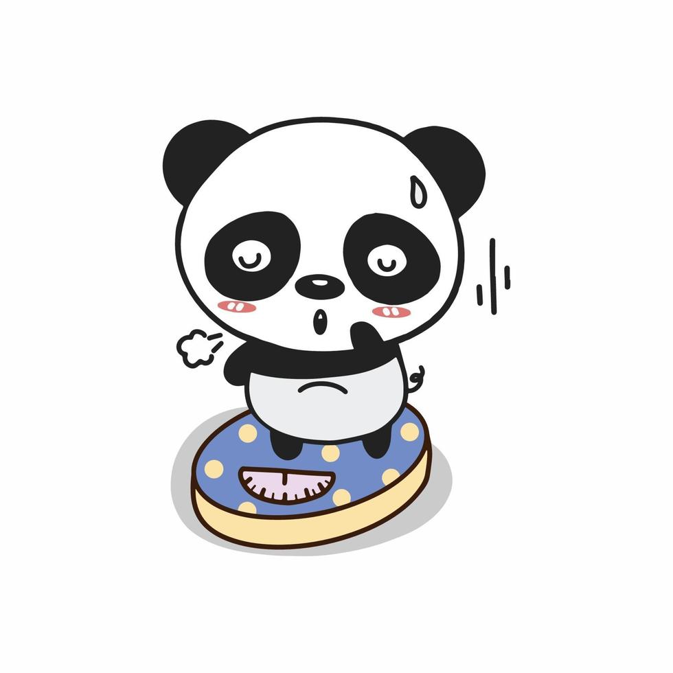 panda mignon pesé sur la balance. personnage de dessin animé mignon. vecteur