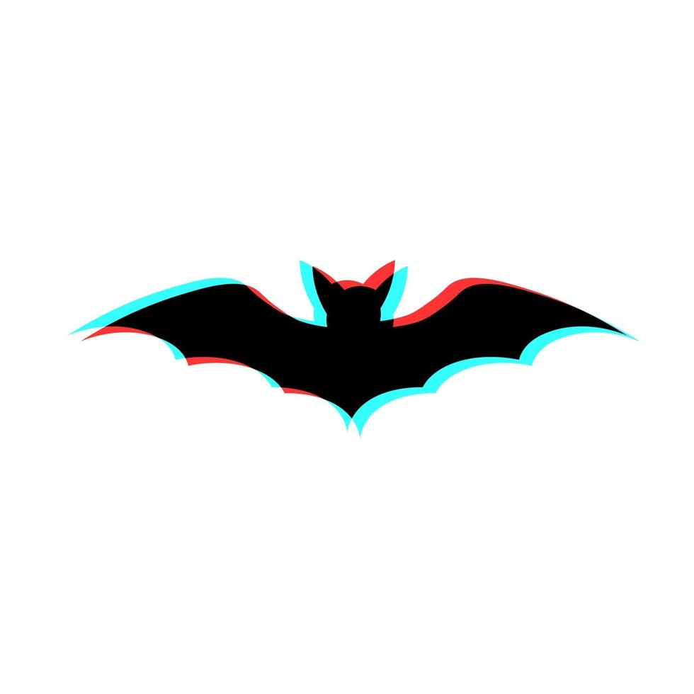 illustration simple de chauve-souris avec effet 3d et couleurs bleu et rouge vecteur