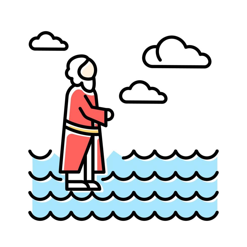 Jésus marchant sur l'icône de couleur bleue de l'eau vecteur