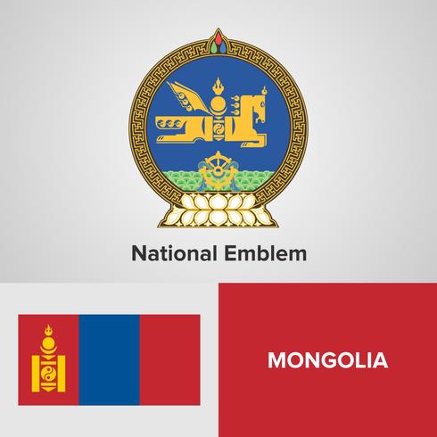 Emblème national de Mongolie, carte et drapeau vecteur