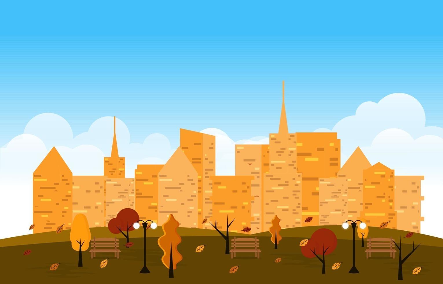 ensoleillé automne saison d'automne ville bâtiment paysage urbain vue design plat vecteur