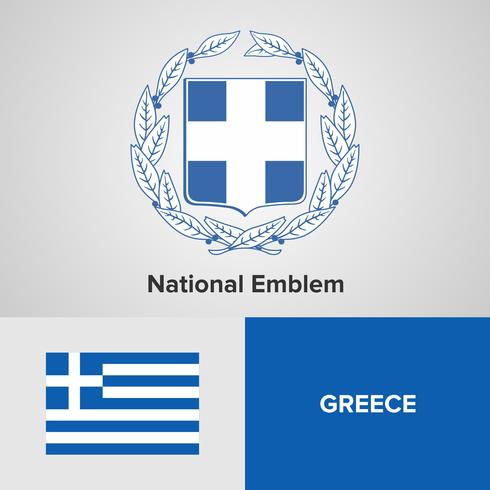 Grèce emblème national, carte et drapeau vecteur