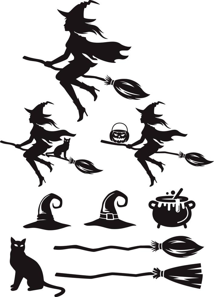 illustration de couleur noire silhouette sorcière vecteur