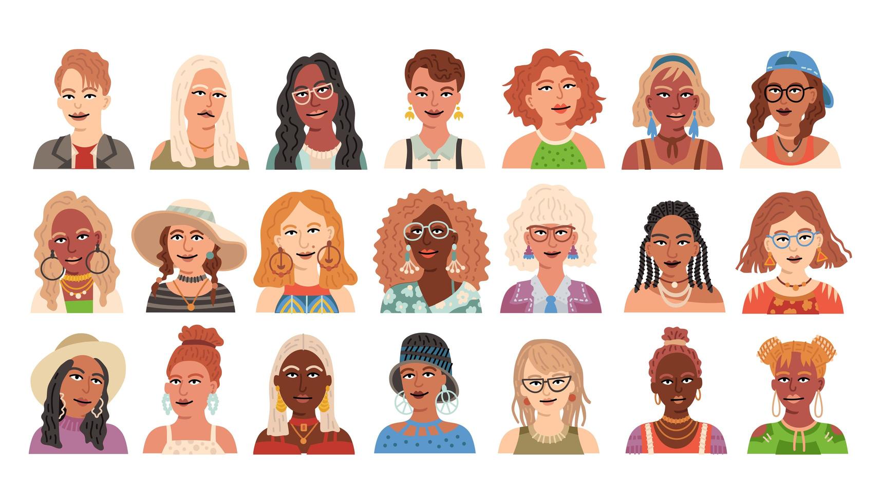 ensemble d'avatars féminins modernes. illustration vectorielle. vecteur