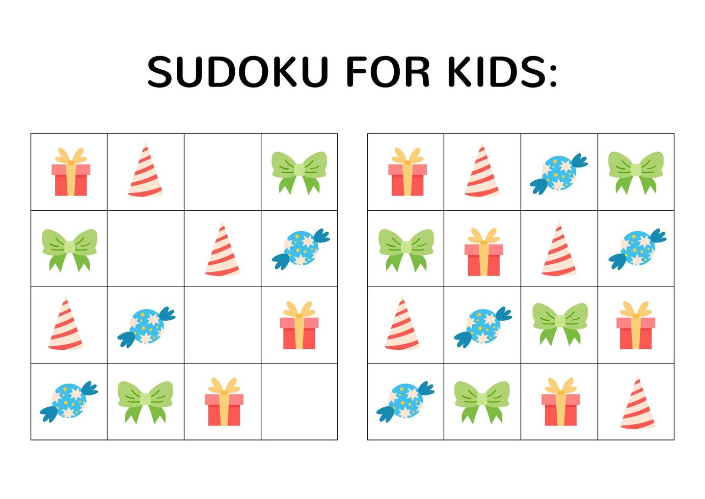 jeu de sudoku pour les enfants avec des images mignonnes. vecteur