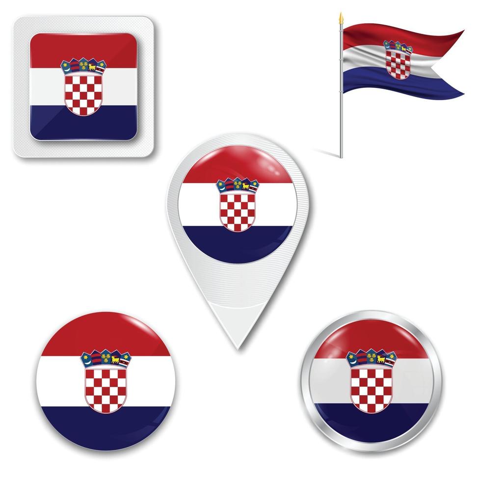 ensemble d'icônes du drapeau national de la croatie vecteur