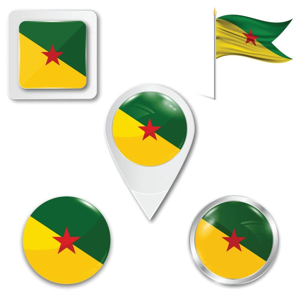 ensemble d'icônes du drapeau national de la guyane française vecteur