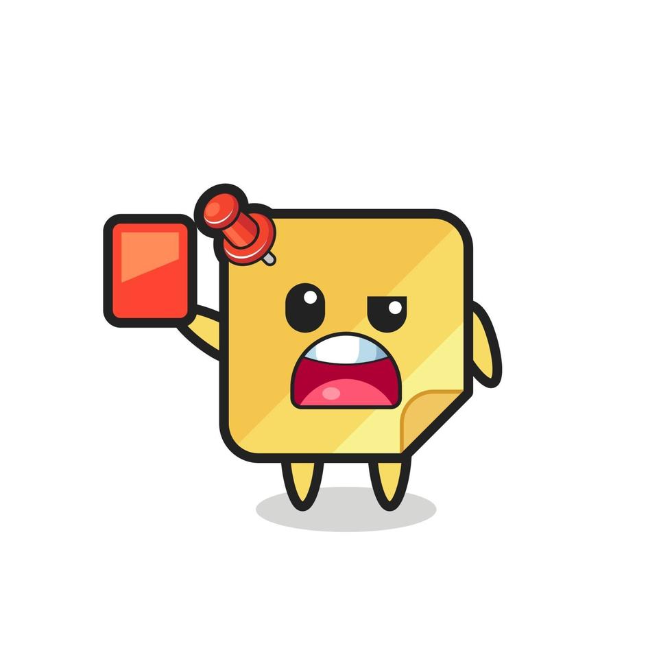 Sticky notes mascotte mignonne comme arbitre donnant un carton rouge vecteur