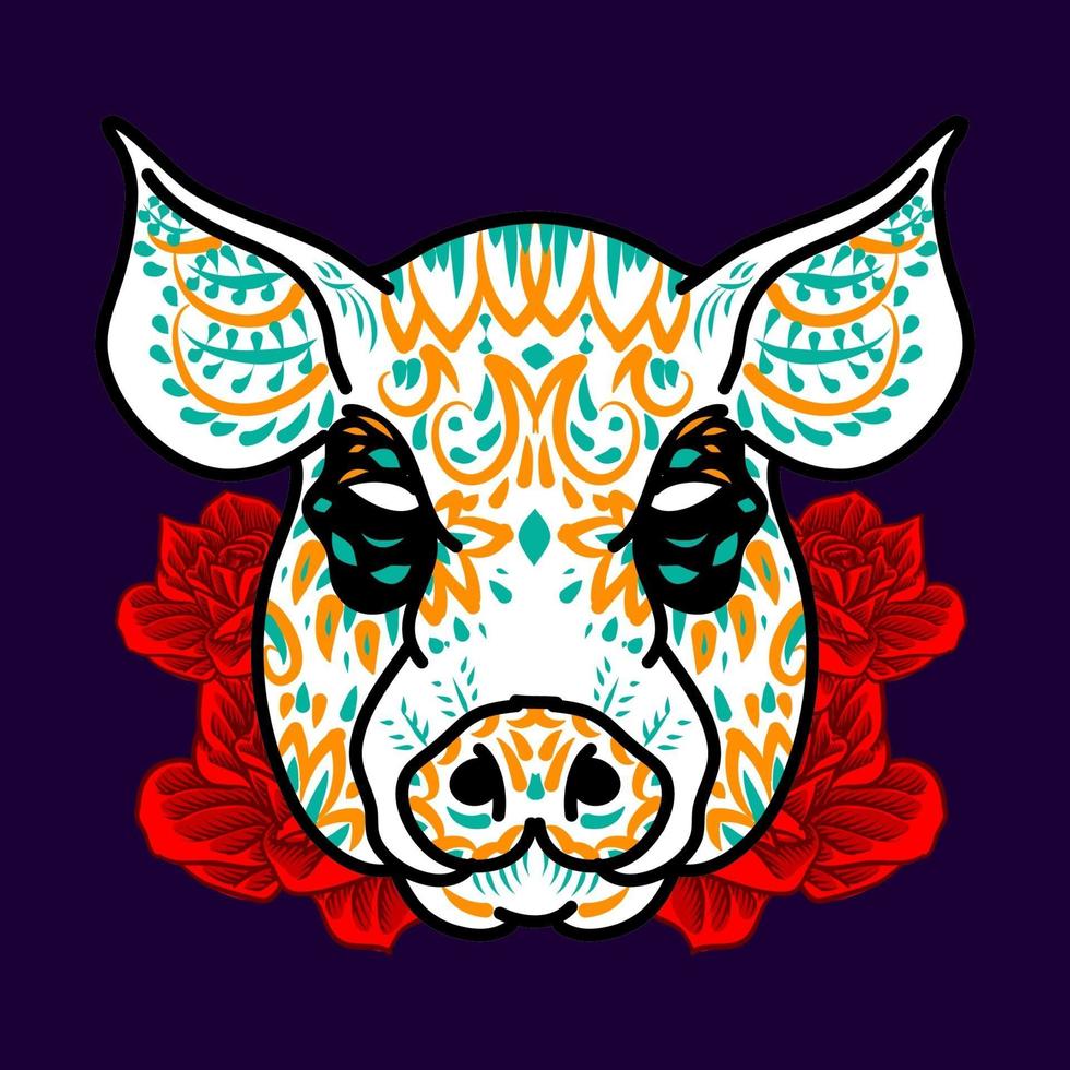 illustration de tête de cochon décorative jour des morts mexique vecteur