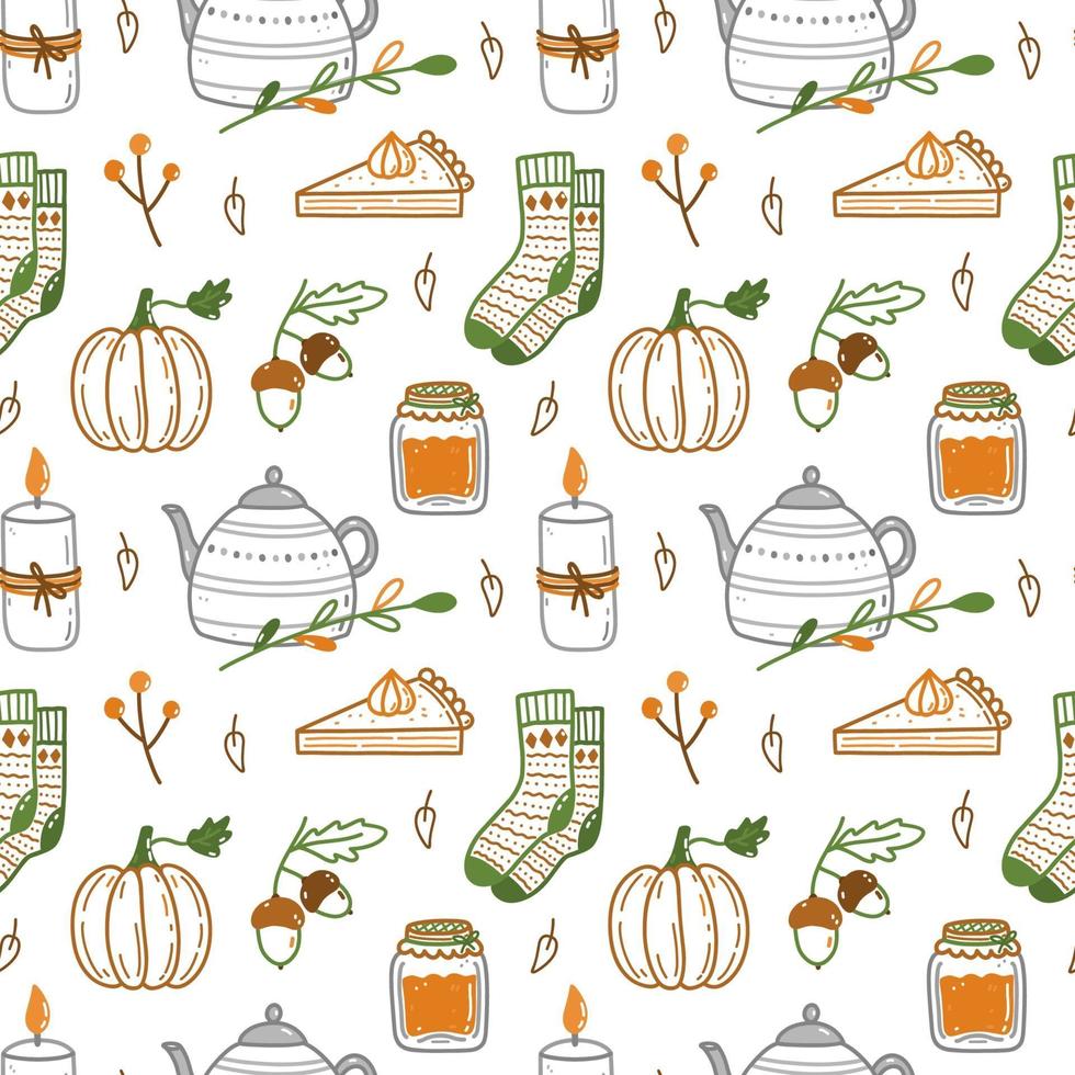 joli modèle sans couture avec des éléments d'automne dans un style doodle vecteur