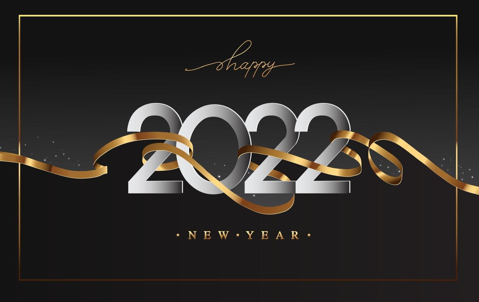 nouvel an 2022 - carte de voeux avec ruban doré vecteur