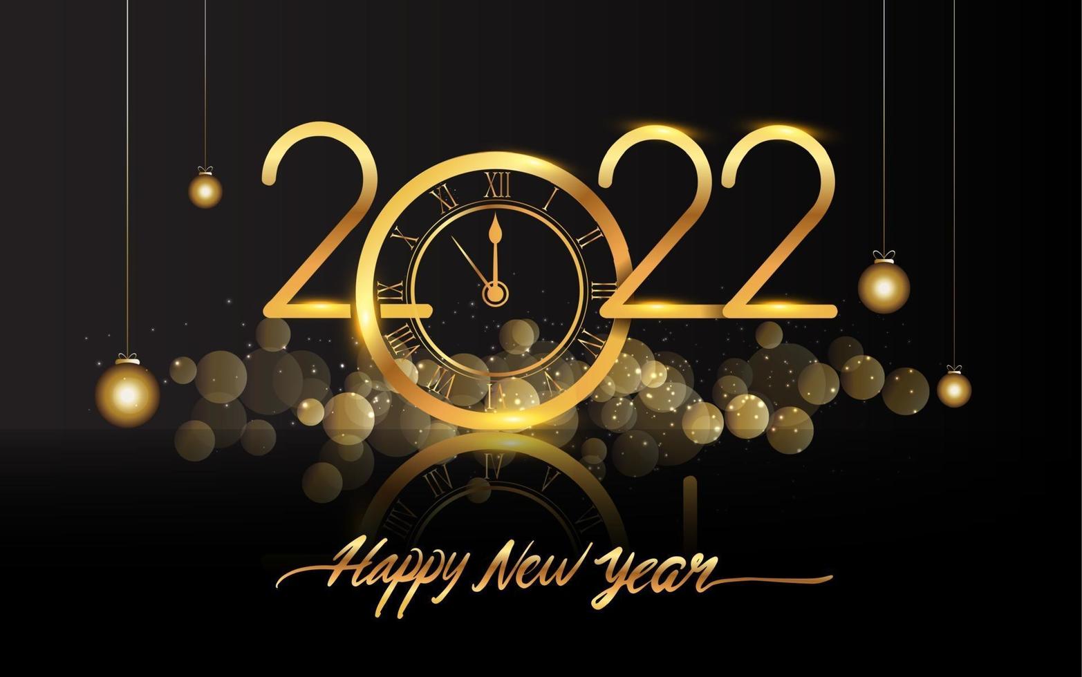 bonne année 2022 - nouvel an brillant fond avec horloge en or vecteur
