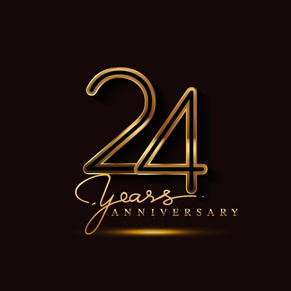 24 ans anniversaire logo doré isolé sur fond noir vecteur