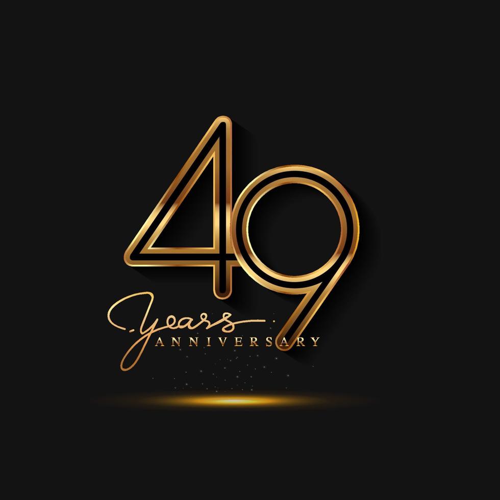 Logo d'anniversaire de 49 ans de couleur dorée isolé sur fond noir vecteur