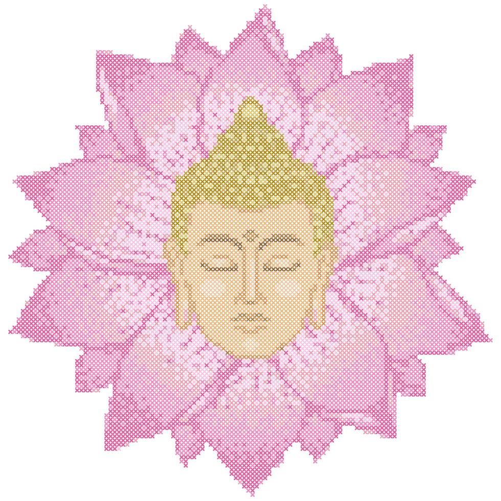 point de croix tête de bouddha et lotus vecteur