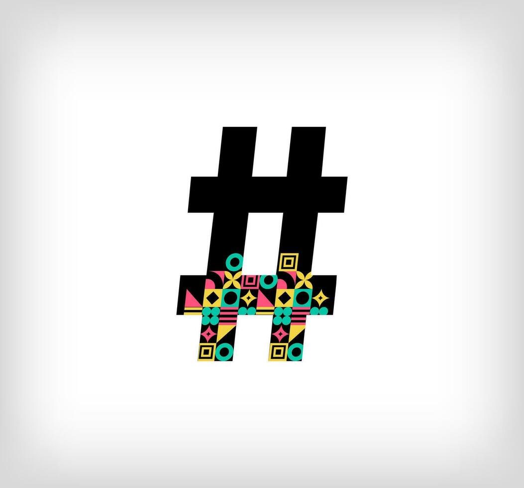 Créatif lettre hashtag signe. logo de Capitale des lettres avec géométrique formes. Créatif éducation coloré graphique. vecteur
