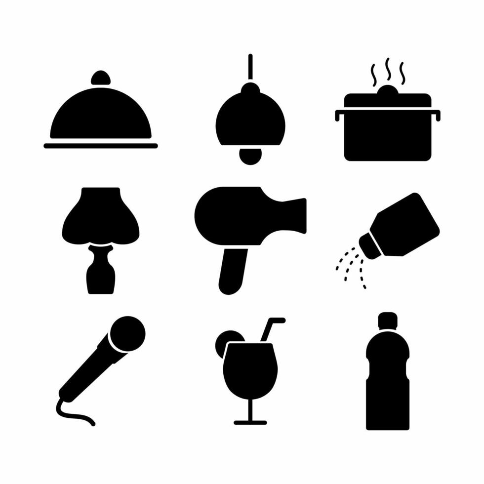 illustration vectorielle de - hôtel et restaurant set icon partie 2 - style noir vecteur