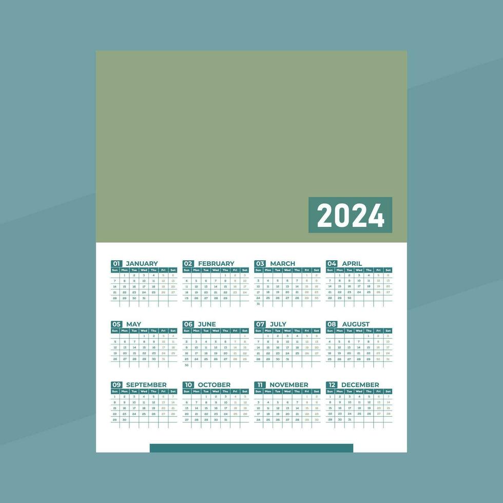 mur calendrier 2024, mensuel calendrier modèle, un page mur calendrier 2024, Nouveau année mur calendrier modèle, entreprise conception calendrier vecteur