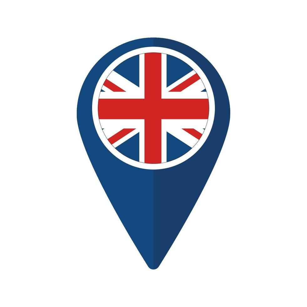 uni Royaume drapeau sur bleu épingle carte. drapeau de Royaume-Uni sur carte aiguille icône vecteur