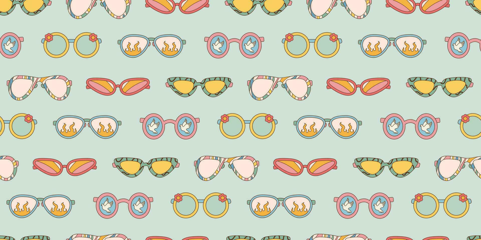 des lunettes de soleil sans couture modèle dans rétro sensationnel hippie style. vecteur illustration Années 60 Années 70