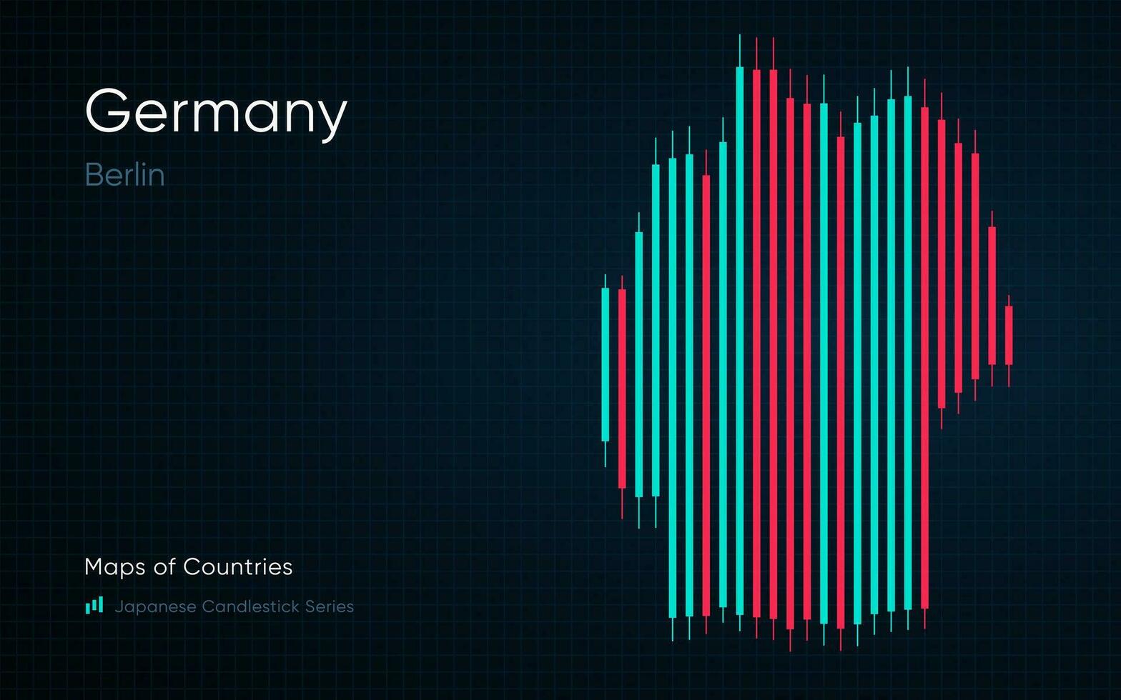 Allemagne carte est montré dans une graphique avec bars et lignes. Japonais chandelier graphique séries vecteur