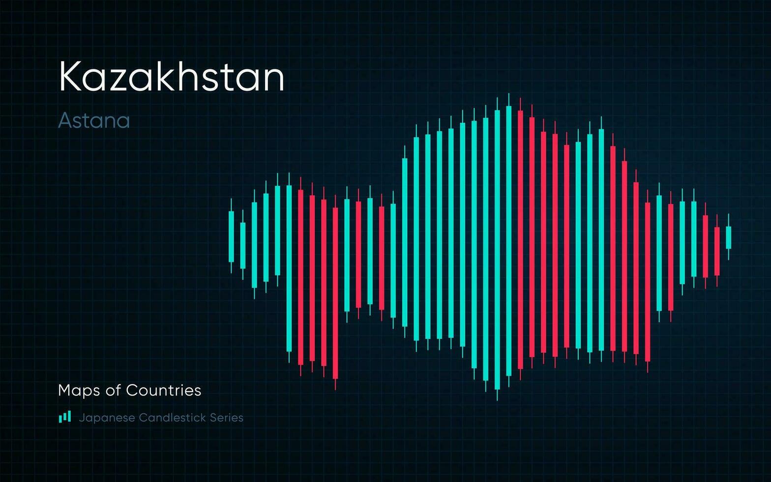 kazakhstan, qazaqstan carte est montré dans une graphique avec bars et lignes. Japonais chandelier graphique séries vecteur