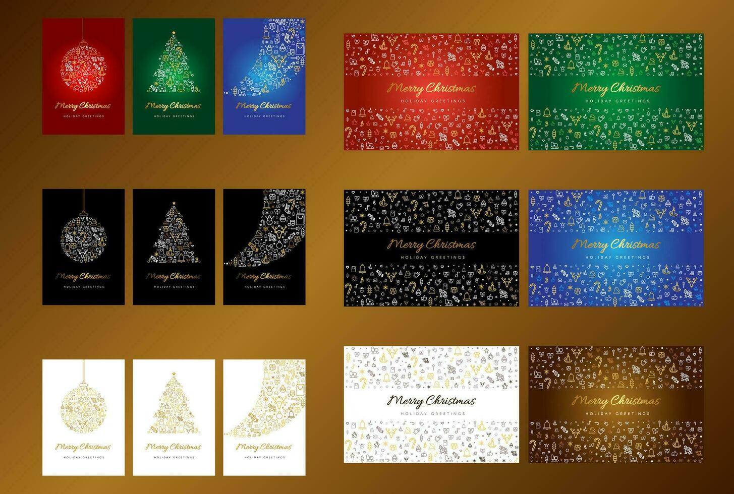 verticale et horizontal joyeux Noël salutations a4 vacances affiches dans foncé et lumière couleurs avec de fête éléments. modèle pour impression, annonce, attrayant invités. vecteur