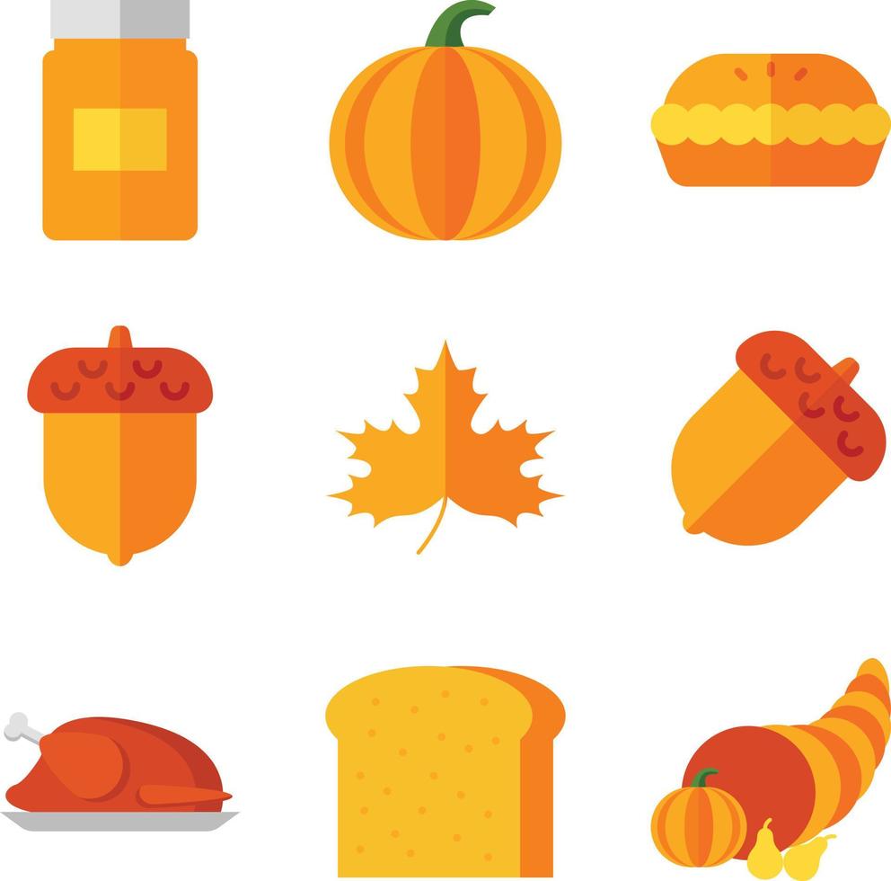 jeu d'icônes de Thanksgiving vecteur