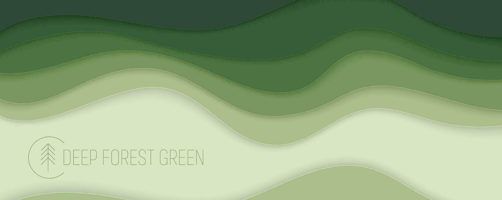 Profond forêt vert vagues, papier art bannière. la nature verdure Couleur affiche modèle dans papercut style. vecteur illustration eps dix.