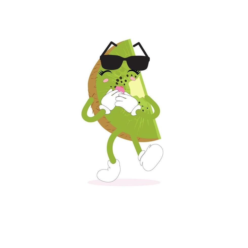 kiwi fruit sourit. mignonne dessin animé émoticônes. emoji Icônes. kiwi personnage avec une cool visage et des lunettes de soleil. parfait pour enfants, marchandise et autocollant, bannière promotion vecteur