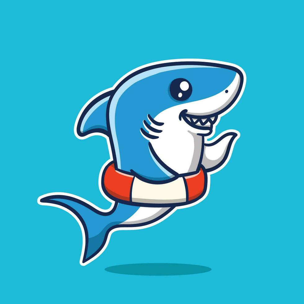 vecteur illustration de mignonne requin avec flotte pneu