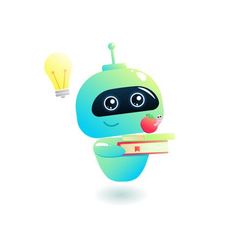 Bot apprend. Étude chatbot avec livre. Éducation en ligne. illustration de dessin animé vecteur