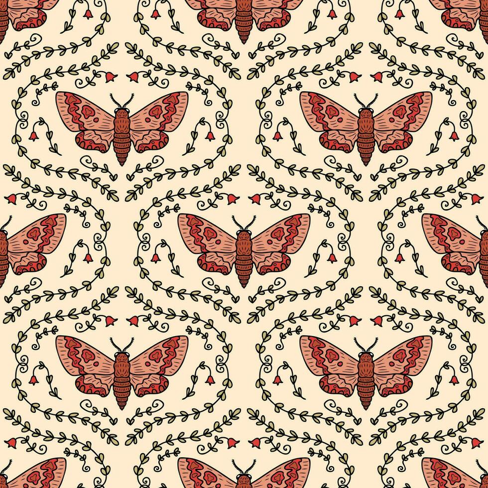 achérontie atropos réaliste griffonnage faucon papillon de nuit sans couture modèle. parfait impression pour tee, papier, textile et tissu. vecteur