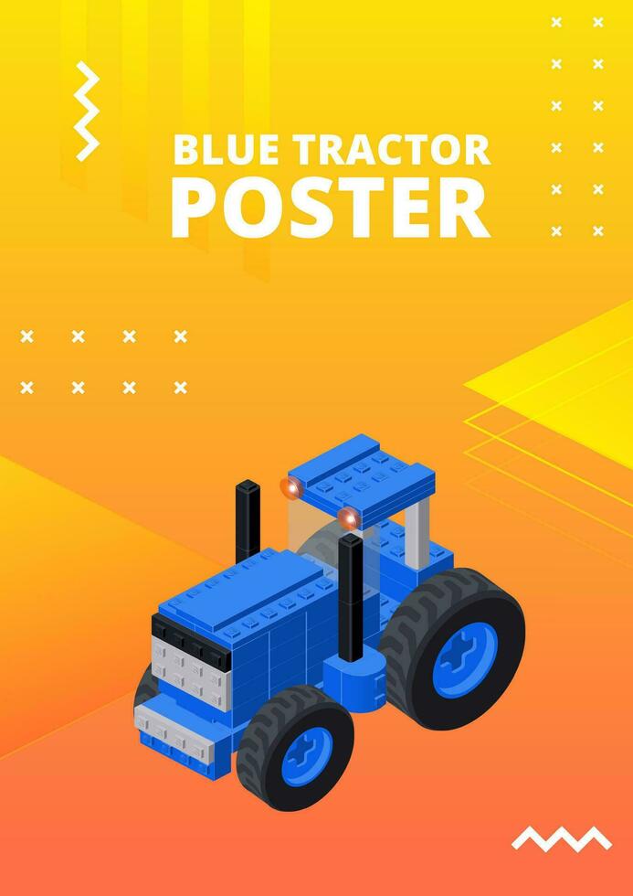 affiche avec une bleu tracteur dans isométrique style pour impression et conception. vecteur illustration.