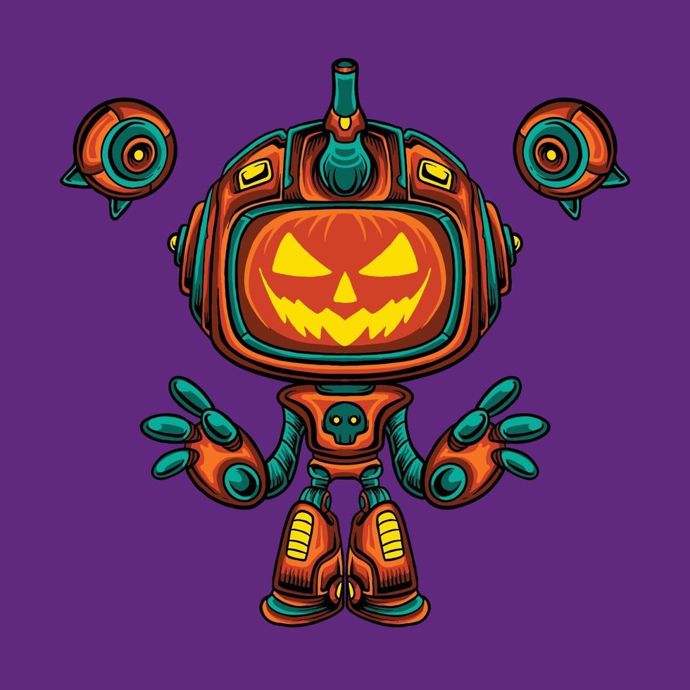 personnage de citrouille d'halloween robot mecha vecteur