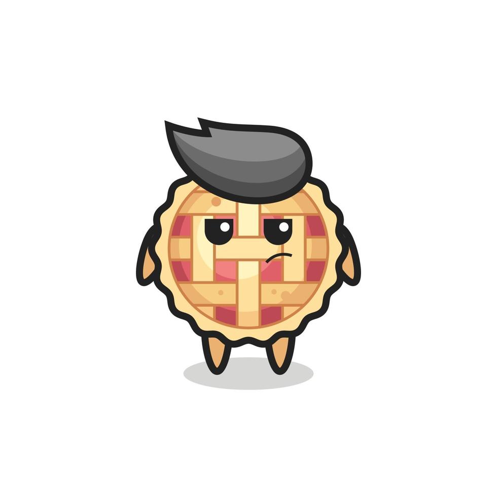 personnage mignon de tarte aux pommes avec une expression suspecte vecteur