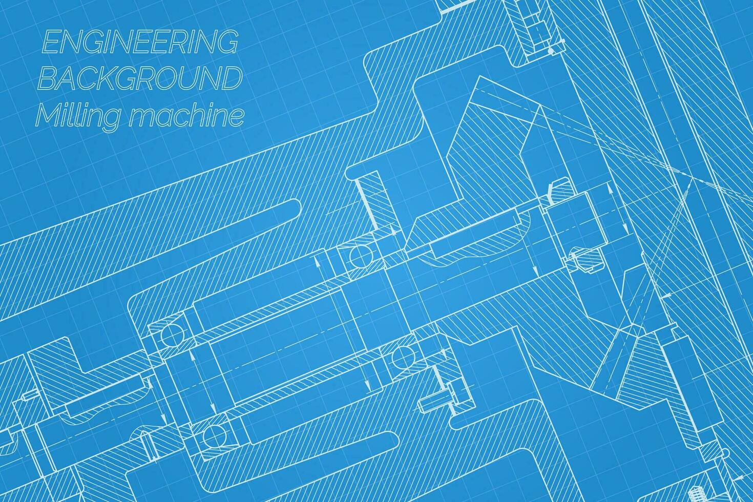 mécanique ingénierie dessins sur bleu Contexte. fraisage machine broche. technique conception. couverture. plan. vecteur illustration