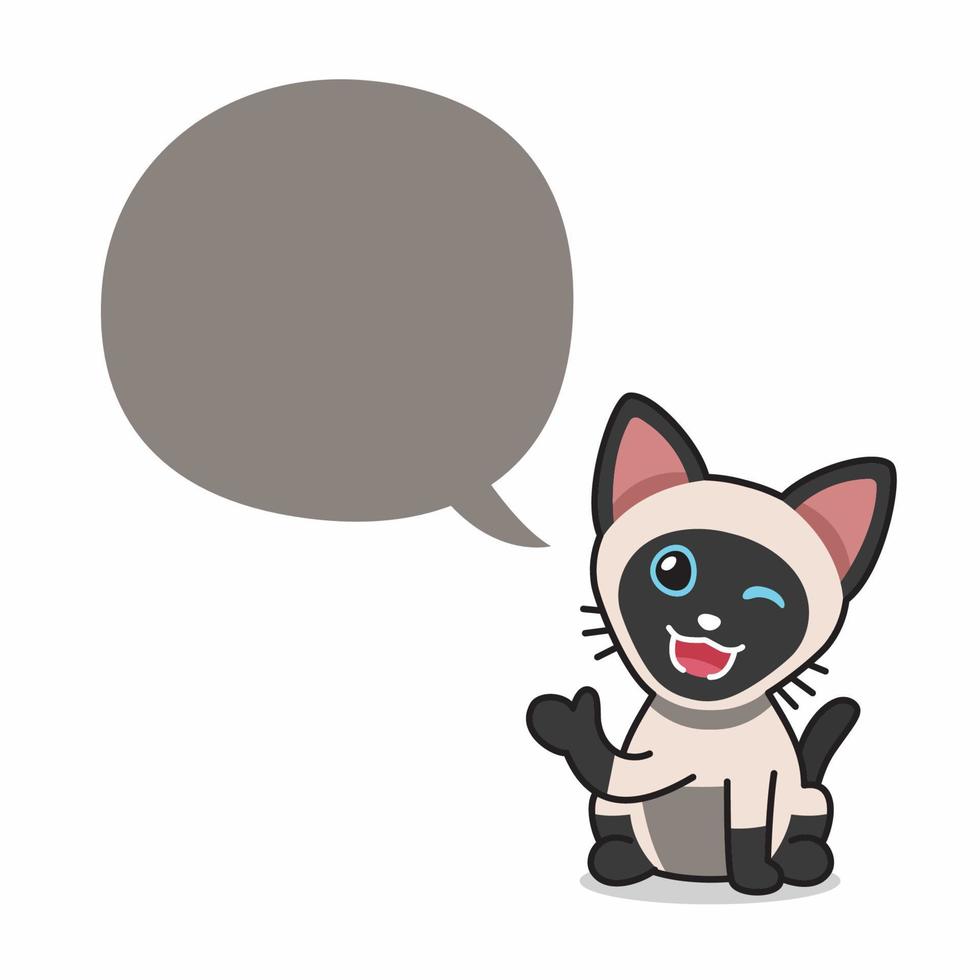 chat siamois de personnage de dessin animé avec bulle de dialogue vecteur