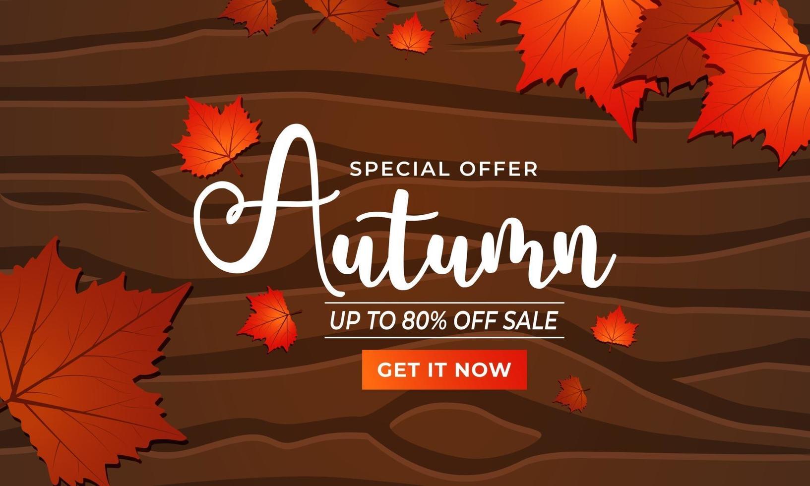 affiche de vente d'automne avec fond de texture bois et feuilles d'érable vecteur