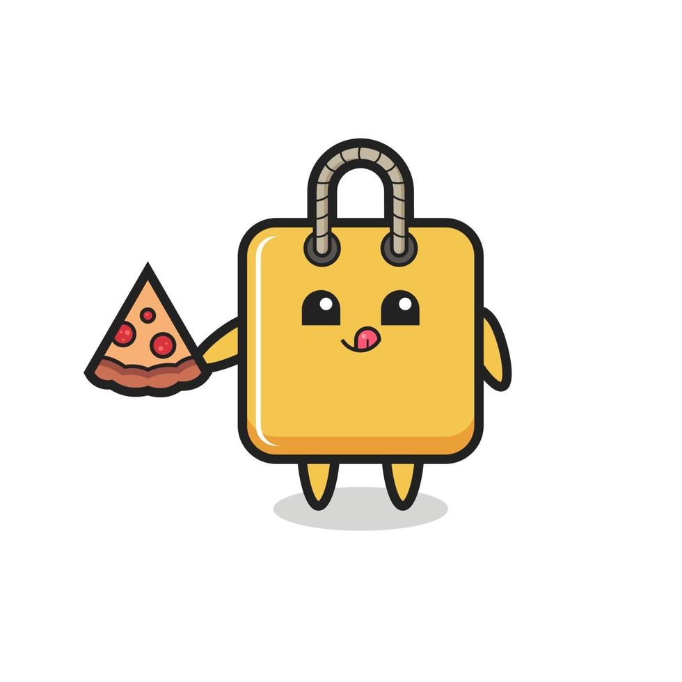 dessin animé mignon sac à provisions mangeant de la pizza vecteur