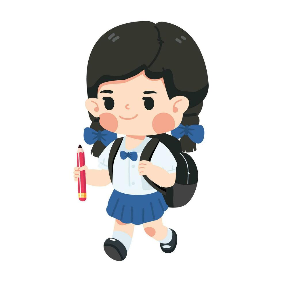 enfant fille étudiant avec sac à dos dessin animé vecteur